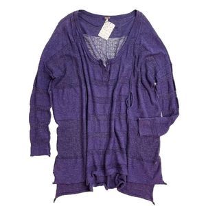 Free People Wild Horses Henley Tunic Top Open Knit Plum Purple XS NWT (FLAW)